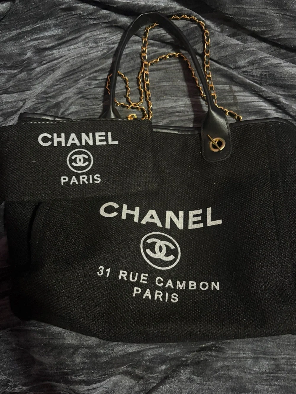 ✨🖤CHANEL-Deauville-Black Canvas '31 RUE CAMBON PARIS’ Tote🖤✨